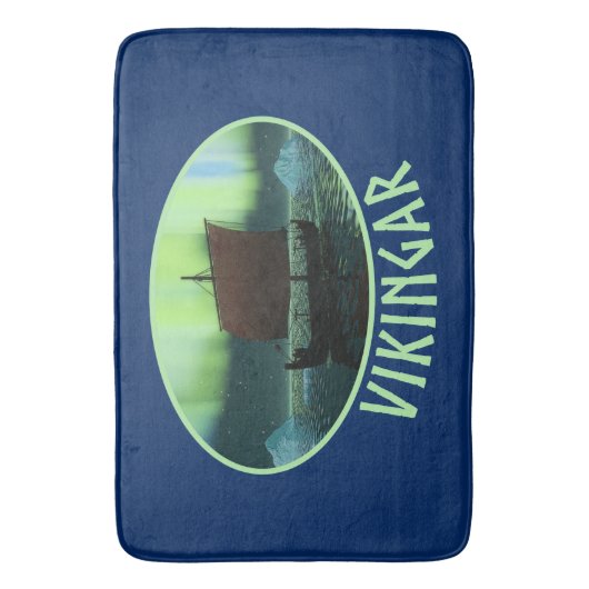 Viking Ship and Northern Lights Badmat (Voorkant Verticaal)