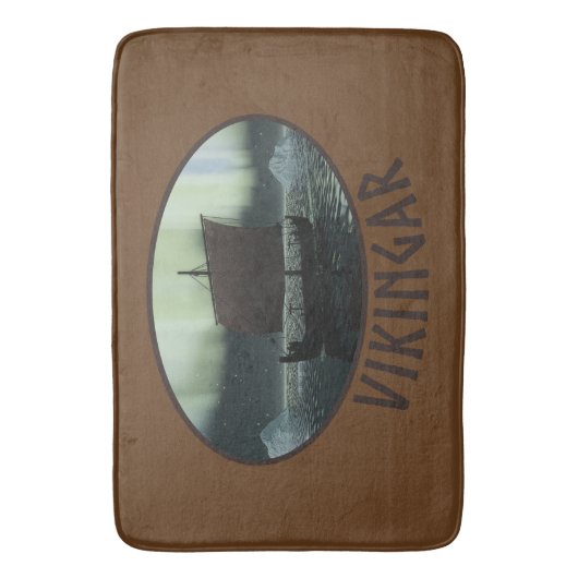 Viking Ship and Northern Lights Badmat (Voorkant Verticaal)