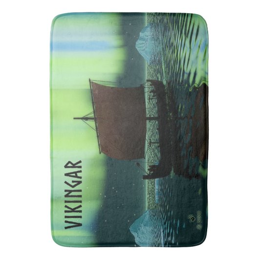 Viking Ship and Northern Lights Badmat (Voorkant Verticaal)
