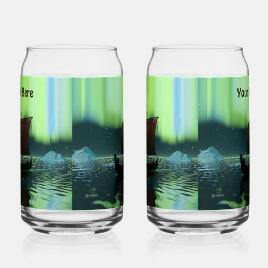 Viking Ship and Northern Lights Blikvorm Glas (Links)