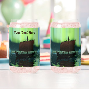 Viking Ship and Northern Lights Blikvorm Glas