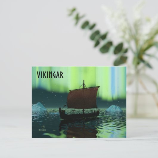 Viking Ship and Northern Lights Briefkaart (Staand voorkant)