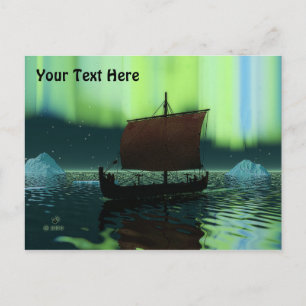 Viking Ship and Northern Lights Briefkaart