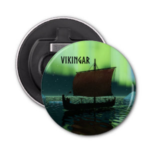 Viking Ship and Northern Lights Button Flesopener
