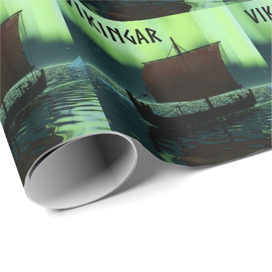 Viking Ship and Northern Lights Cadeaupapier (Rol Hoek)