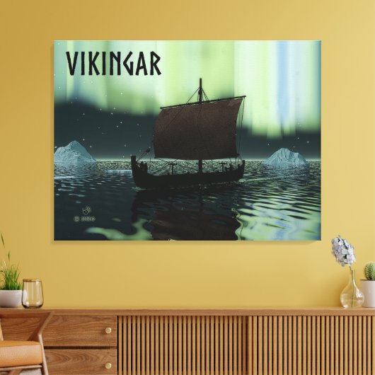 Viking Ship and Northern Lights Canvas Afdruk (Insitu (Woonkamer))
