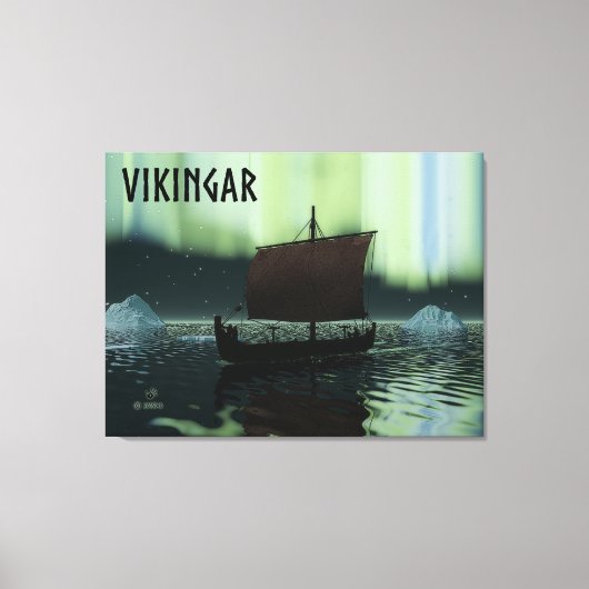 Viking Ship and Northern Lights Canvas Afdruk (Voorkant)
