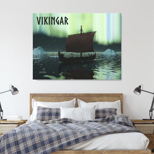 Viking Ship and Northern Lights Canvas Afdruk (Insitu (Slaapkamer))