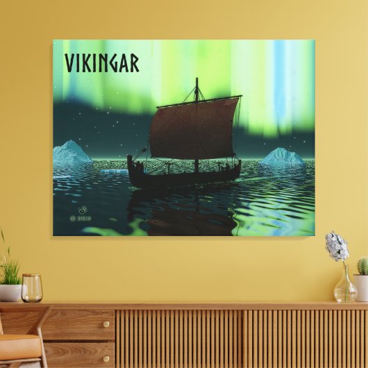 Viking Ship and Northern Lights Canvas Afdruk (Insitu (Woonkamer))