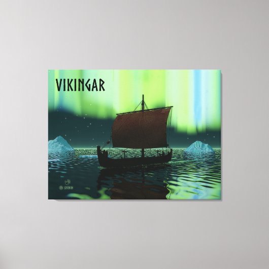 Viking Ship and Northern Lights Canvas Afdruk (Voorkant)