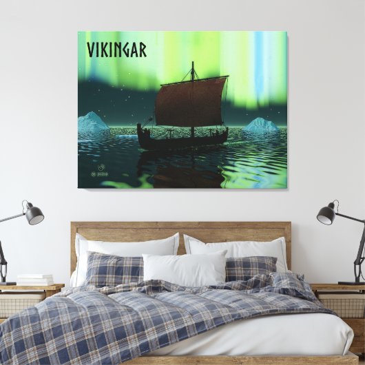 Viking Ship and Northern Lights Canvas Afdruk (Insitu (Slaapkamer))