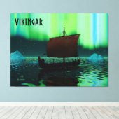 Viking Ship and Northern Lights Canvas Afdruk (Insitu (Houten vloer))