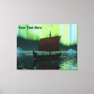 Viking Ship and Northern Lights Canvas Afdruk