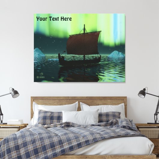 Viking Ship and Northern Lights Canvas Afdruk (Insitu (Slaapkamer))