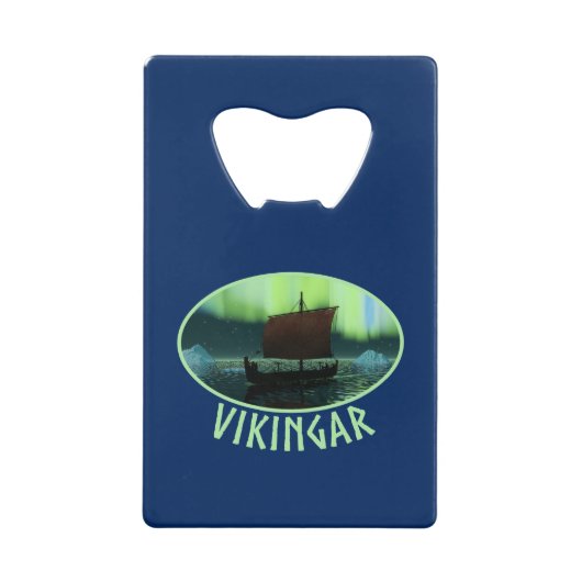 Viking Ship and Northern Lights Creditkaart Flessenopener (Voorkant)
