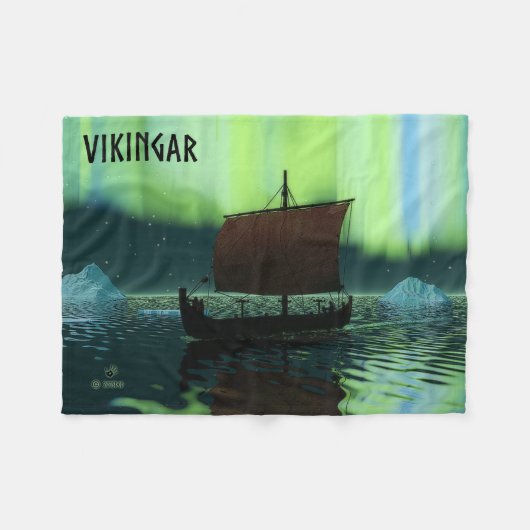 Viking Ship and Northern Lights Fleece Deken (Voorkant (Horizontaal))