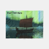 Viking Ship and Northern Lights Fleece Deken (Voorkant (Horizontaal))