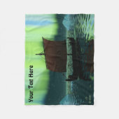 Viking Ship and Northern Lights Fleece Deken (Voorkant)