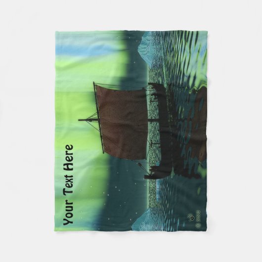 Viking Ship and Northern Lights Fleece Deken (Voorkant)