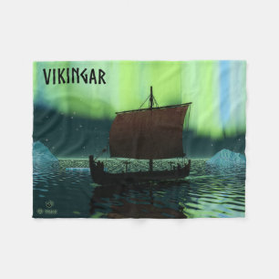 Viking Ship and Northern Lights Fleece Deken