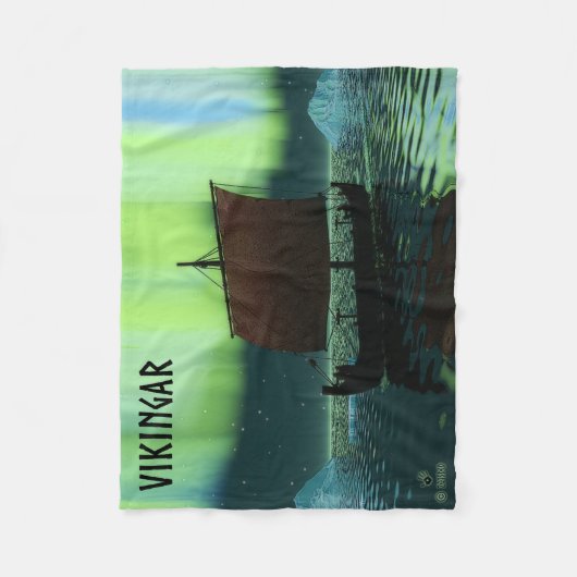 Viking Ship and Northern Lights Fleece Deken (Voorkant)