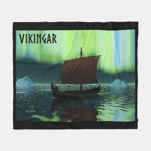 Viking Ship and Northern Lights Fleece Deken (Voorkant (Horizontaal))