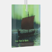 Viking Ship and Northern Lights Glas Ornament (Voorkant Rechts)