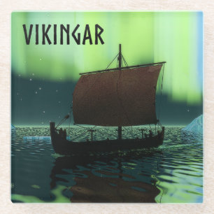 Viking Ship and Northern Lights Glazen Onderzetter