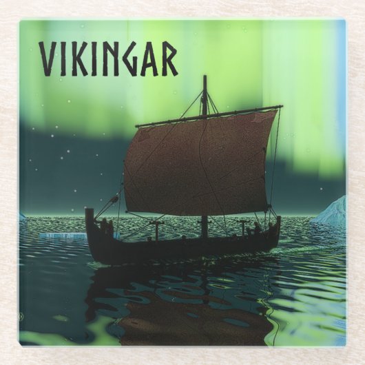 Viking Ship and Northern Lights Glazen Onderzetter (Voorkant)