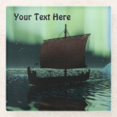 Viking Ship and Northern Lights Glazen Onderzetter (Voorkant)