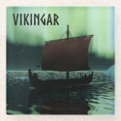 Viking Ship and Northern Lights Glazen Onderzetter (Voorkant)
