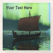 Viking Ship and Northern Lights Glazen Onderzetter (Voorkant)