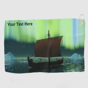 Viking Ship and Northern Lights Golfhanddoek