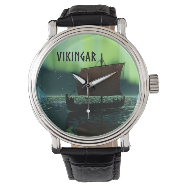 Viking Ship and Northern Lights Horloge (Voorkant)