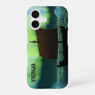 Viking Ship and Northern Lights iPhone 16 Hoesje