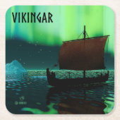 Viking Ship and Northern Lights Kartonnen Onderzetters (Voorkant)