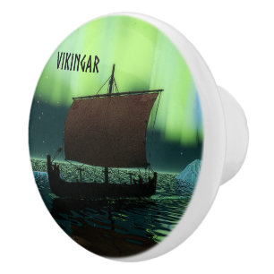 Viking Ship and Northern Lights Keramische Knop