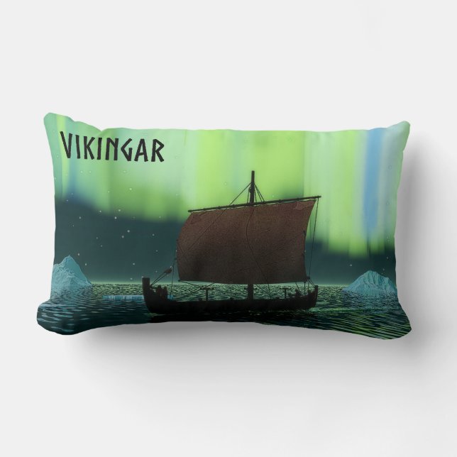 Viking Ship and Northern Lights Kussen (Voorkant)