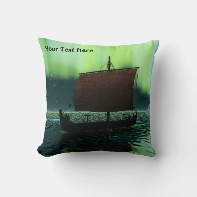 Viking Ship and Northern Lights Kussen (Voorkant)