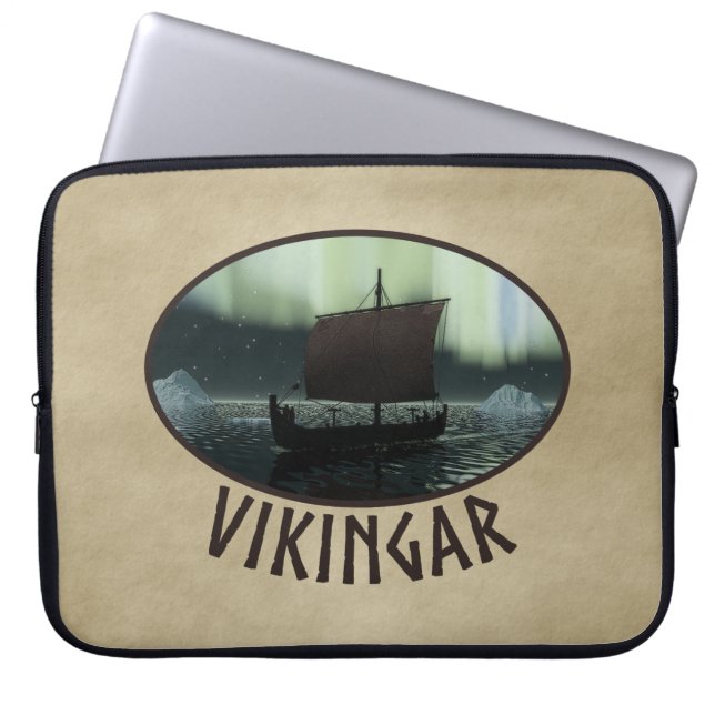 Viking Ship and Northern Lights Laptop Sleeve (Voorkant)