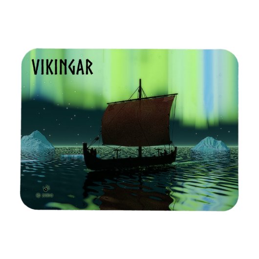 Viking Ship and Northern Lights Magneet (Horizontaal)