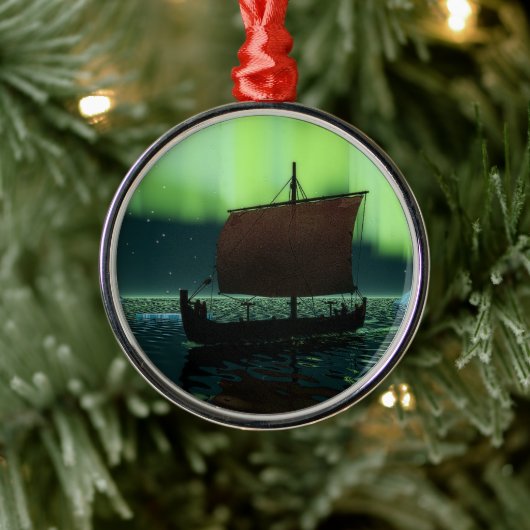 Viking Ship and Northern Lights Metalen Ornament (Boom)