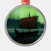 Viking Ship and Northern Lights Metalen Ornament (Voorkant)
