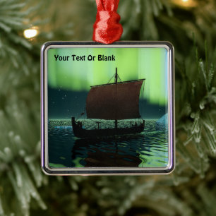 Viking Ship and Northern Lights Metalen Ornament