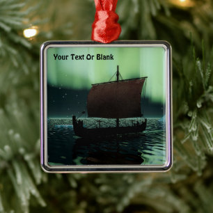Viking Ship and Northern Lights Metalen Ornament