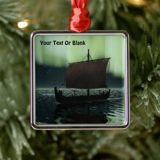 Viking Ship and Northern Lights Metalen Ornament (Boom)