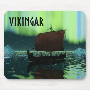 Viking Ship and Northern Lights Muismat