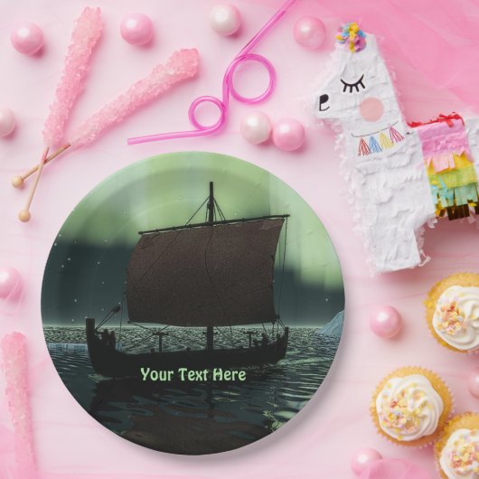 Viking Ship and Northern Lights Papieren Bordje (Feest)