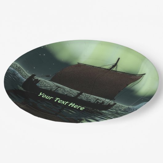 Viking Ship and Northern Lights Papieren Bordje (Gekanteld)