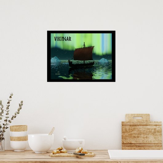 Viking Ship and Northern Lights Poster (Keuken)